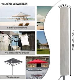 STILVORA Droogmolenhoezen - Outdoor Droogrek Beschermhoes Met Trekkoord En Sterke Zijrits - 600D Oxford - 16×16×180 cm - Grijs — thumbnail 5