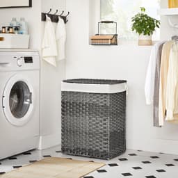 Wasmand, vuilewasmand, 46 x 33 x 60 cm, grijs met uitneembare voering en zijhandvatten, gemakkelijk te verplaatsen en schoon te maken, 90 liter grote capaciteit, stevig en duurzaam materiaal. — thumbnail 4