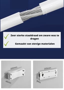 Witte dubbele uittrekbare wandroldrooglijn (2x 5,2 meter) totaal 10,4 meter - Ruimtebesparende wandwaslijn met sterke waslijndraad voor binnen en buiten drogen — thumbnail 3