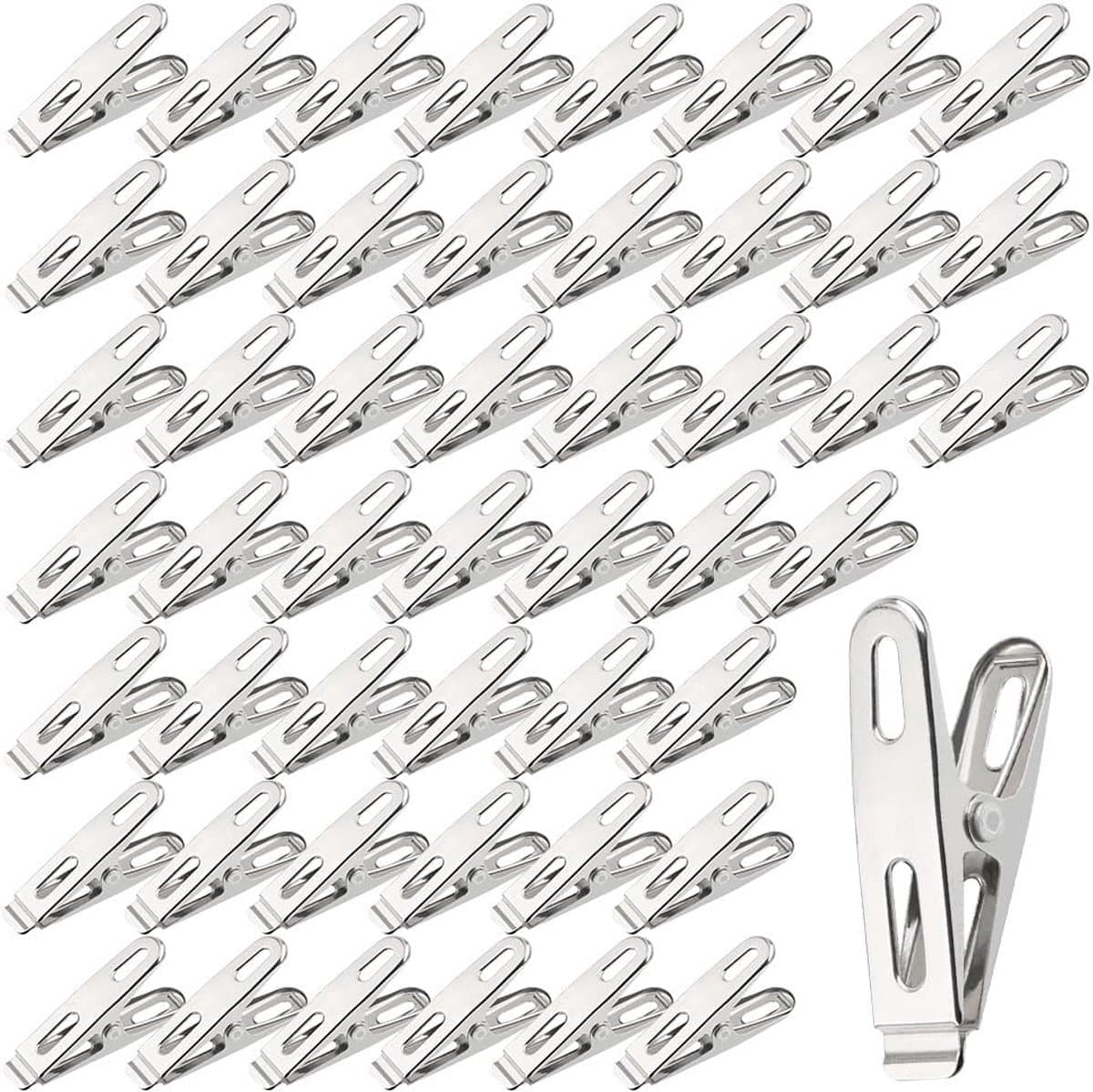 Wasknijpers Sterk - Kledingklemmen Metaal - Kleding Drogen - Winddicht Zware Kleding - 50 stuks - Zilver — afbeelding 1