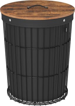 SONGMICS - Wasmand met deksel - ronde - 95 liter - hoogte 61 cm - zwart — thumbnail 1
