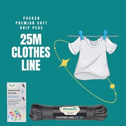 25M Extra Sterke Waslijn - 3,5 mm Dikte voor Binnen en Buiten met 20 Kleding Pinnen — thumbnail 3