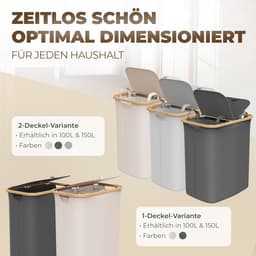 Grote Wasmand met Deksel en 2 Vakken – 150 Liter, Bamboe-Stof, XXL, Grijs — thumbnail 2