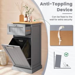 GIANTEX Waskast met lade en uittrekbare wasmand, houten kast voor vuile kleding, 40 x 37 x 82 cm, opbergmeubel voor badkamer, waskeuken (grijs) — thumbnail 4