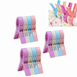 12 stuks Multifunctionele, sterke wasknijpers - valt niet gemakkelijk af - Bevestigingsclips voor zwembadafdekkingen - Droogclips voor dekbedden en lakens - 4,5*2 inch - Geschikt voor thuis, op reis en buiten drogen - Roze, blauw, paars en wit. — thumbnail 1