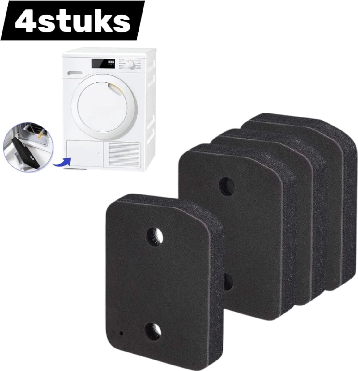 4 stuks- Droger Filter Sponsfilter - voor Miele 9164761 Warmtepompdroger - 207 x 157 x 30 mm Droger Pluizenfilter Sponsfilter - voor Wasdrogers - Basisfilter - mat zwart — afbeelding 1