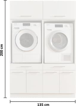 Laundry Duo® Wasmachinekast met Bovenkasten en Uittrekplanken - Ombouw voor Wasmachine en Droger - Verhoogkast - Hoogte 200cm - Wit — thumbnail 4