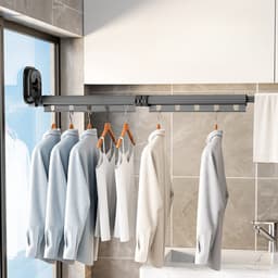 Droogrek-Binnenshuis-Hangkleding-niet electrisch-Inklapbaar-Ruimtebesparend-Tot 15 Kledingstukken-Wasrek 126cm Hangend-Bevestigen aan Raam, Douchewand of Tegels ZONDER te boren of te schroeven - Uitschuifbaar-360° draaibaar-Zwart Metaal-droogrek- — thumbnail 1