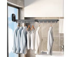 Droogrek-Binnenshuis-Hangkleding-Inklapbaar-Ruimtebesparend-Tot 15 Kledingstukken-Wasrek 126cm Hangend-Bevestigen aan Raam, Douchewand of Tegels ZONDER te boren of te schroeven - Uitschuifbaar-360° draaibaar-Zwart Metaal-droogrek- — afbeelding 1