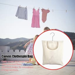 Canvas wasknijpertas, wasknijpertashouder, wasknijpertas organizer met haak, draagbare hangende opbergtas voor thuis, balkon en reizen - 1stuk(beige) — thumbnail 2