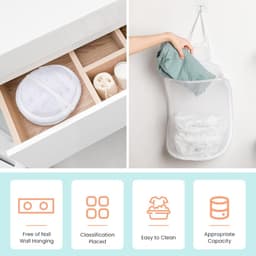 1 stuks – Opvouwbare wasmand voor aan de muur – Hangende wasmand – Wasmand van gaas voor aan de muur – Ademend – Met handvat – Wit – 30*40*18 cm – Geschikt voor kleding en speelgoed – Geschikt voor badkamers, campings en hotels — thumbnail 2