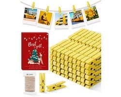 Mini Houten Wasknijpers Kleurrijk - 100 Stuks Knutselclips met Jute Touw — afbeelding 1