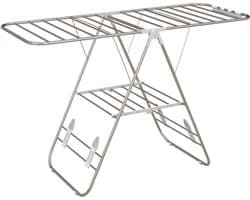 Opvouwbaar Wasrek - 146x60,5x98 cm - Flügeltrockner + Telescopische Stangen - RVS & Kunststof - Zilver/Wit