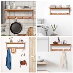 Wandgarderobe - 5 Haken + Plaatsbesparend - Bamboe - Naturel — thumbnail 5