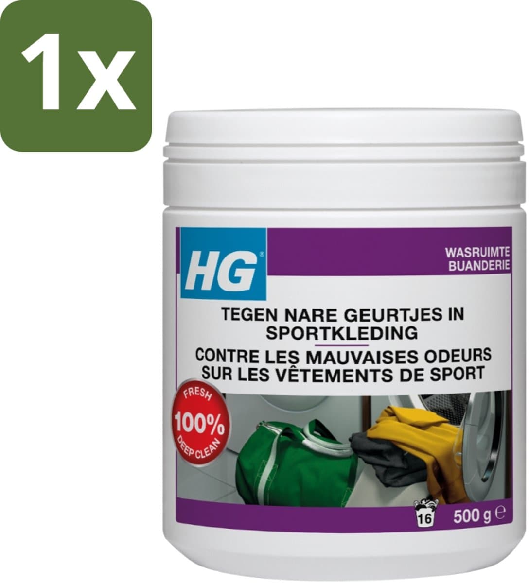 1 x HG Wasmiddel Toevoeging Tegen Nare Geuren In Sportkleding 500 gr - Geurverwijdering Sportkleding - Stankmoleculen Verwijderen - Wasmiddel Toevoeging - Sportkleding Geur - Handdoek Geur — afbeelding 1