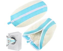 EGoods - Herbruikbare schoenwaszakken voor wasmachine - Set van 2 - Groot formaat met ritssluiting - Wit en blauw - 40,5 x 27 cm