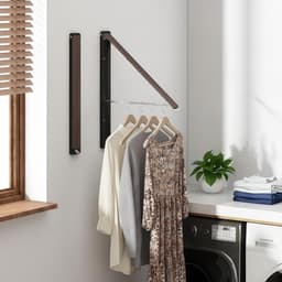 Wandgemonteerd kledingrek, uitschuifbaar en inklapbaar, boren niet nodig, te gebruiken voor het organiseren en opbergen van wasgoed in de wasruimte, ook geschikt voor studentenkamers, kledingkasten, balkons en wasruimtes. 1 stuk. — thumbnail 5