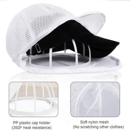 Hoedenwassers - Met Houder En Netzakken - Voorkomt vervorming - Hoedenbeschermers voor wasmachines - 34*25.5*13 cm - Wit - Kunststof en polyester - Waszak voor huishoudelijke petten - Met Rits - Voor Iedere hoed — thumbnail 4