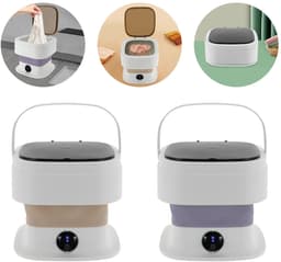 Draagbare Mini-Wasmachine – 10L 40W – Opvouwbaar & Halfautomatisch – Voor Gezinnen, Appartementen & Slaapzalen – Paars/Kaki — thumbnail 5