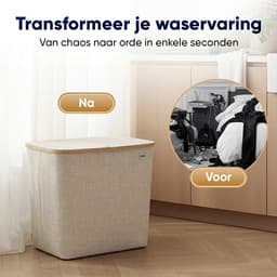 DARI. - Wasmand 3 vakken - Wassorteerder - 205L XXL - met 3 uitneembare zakken - wasmand - beige - knopen — thumbnail 4