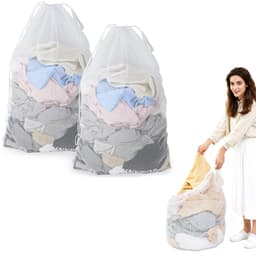 2 stuks waszakken van mesh met trekkoord en handvatten - 60×90cm waszakken van mesh - Duurzame tassen voor delicate kleding - Stevige waszakken van mesh - Geschikt voor wasmachines, reizen, kleding, speelgoedopslag — thumbnail 1