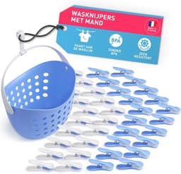 40 Zachte Wasknijpers met Mandje - Lichtblauw en Wit - Premium Kwaliteit — thumbnail 1