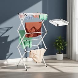 Inklapbaar droogrek met 11 stangen, uitschuifbaar tot 74 cm, wit — thumbnail 1
