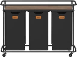 VASAGLE - Wasmand - Wasmand met 3 Vakken - Wassorteerder op Wielen - 150 L Met Opbergrek — thumbnail 1