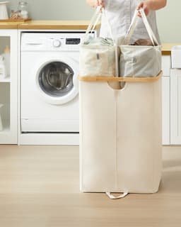 SONGMICS - Wasmand - Wasmand met 2 Vakken - 150 Liter - Uitneembare Waszakken - Met Deksel — thumbnail 3