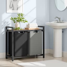 VASAGLE - Wasmand - Wasmand met 2 Vakken - Afneembare Oxford Stof Zak - Met Opbergrek en Metalen Frame — thumbnail 4