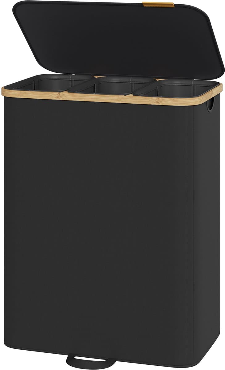 SONGMICS - Wasmand - Wasmand met Deksel - 3 Vakken - Uitneembare Waszak - 170 Liter Capaciteit — afbeelding 1