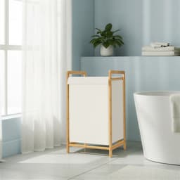 SONGMICS RLH102WD01 - Wasmand met Deksel - 2 Vakken - Afneembare Waszak - Bamboe Frame — thumbnail 5