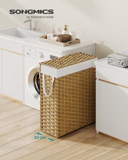 SONGMICS - Wasmand - Wasmand Smal - 55 L - Met Deksel en Handgrepen - Opvouwbaar met Uitneembare Waszak — thumbnail 3