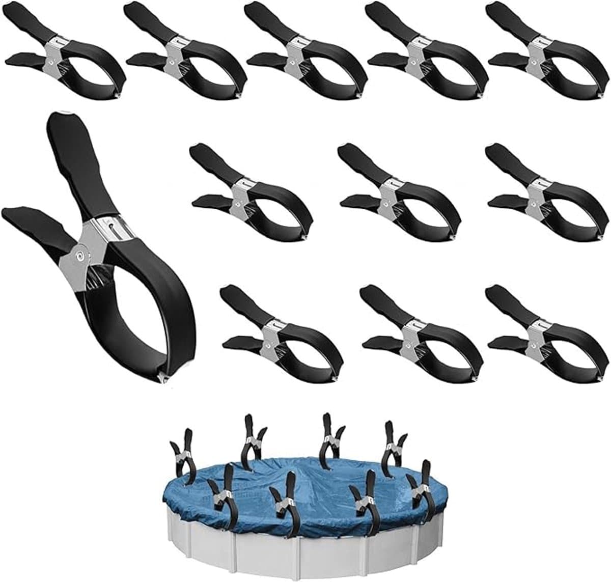 12 Stuks Zeilklemmen - Grote Roestvrijstalen Wasknijpers - Clips Voor Zwembadafdekkingen - Gordijnclips - Dekzeil Klemmen - Kledingclips Van Metaal - Geschikt Voor Het Drogen Van Dekbedden, Sokken, Kleding En Zwembadafdekkingen - Zwart — afbeelding 1