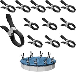 12 Stuks Zeilklemmen - Grote Roestvrijstalen Wasknijpers - Clips Voor Zwembadafdekkingen - Gordijnclips - Dekzeil Klemmen - Kledingclips Van Metaal - Geschikt Voor Het Drogen Van Dekbedden, Sokken, Kleding En Zwembadafdekkingen - Zwart — thumbnail 1