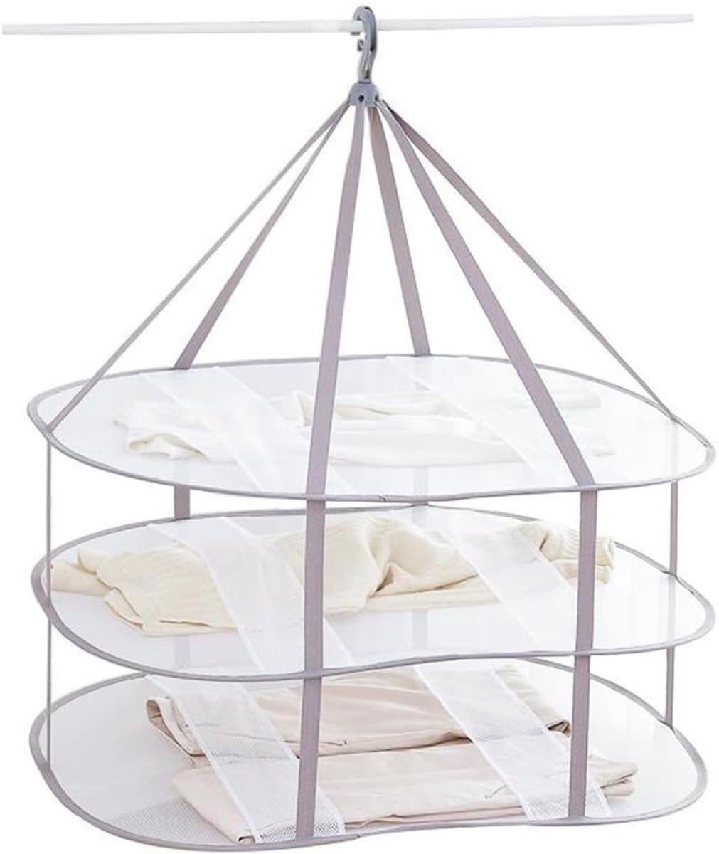 3-Laags Opvouwbaar Droogrek voor Truien - 77x62x78 cm - Ademend Mesh Droognet - Winddicht - Grijs — afbeelding 1