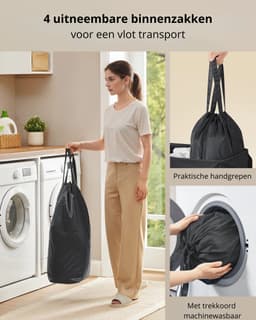 Novendo Goods – XXL Wasmand 210L met 4 vakken & deksel - Wasbox met labels, uitneembare waszak & opvouwbaar wasruimte-organizersysteem — thumbnail 5
