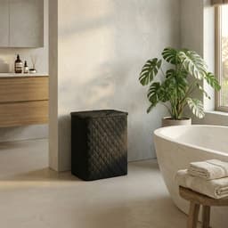 MAZAZU Wasmand met Deksel & Uitneembare Waszak - XXL 132 Liter - Diamond Stitch - Bamboe Frame - Zwart - 57x37x63 cm — thumbnail 2