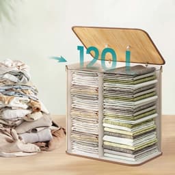 Dubbele compartiment wasmand opvouwbare opbergmand, 50x40x61cm naturel, 120L grote capaciteit, met deksel tegen stof en geurtjes, met afneembare en machinewasbare waszak en handgrepen, geschikt voor badkamer, slaapkamer of wasruimte — thumbnail 4