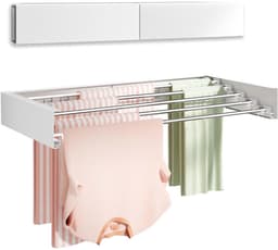 Uittrekbaar wasrek, 100 cm, ruimtebesparend, wit roestvrijstaal, inklapbaar, wandwasrek om kleding op te hangen, voor binnen, badkamer, balkon — thumbnail 1