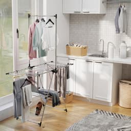 HOMCOM Wasdroogrek - Roestvrij staal, PP - 139x62,5x201 cm - Zilver — thumbnail 4