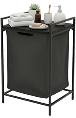 Draagbare wasmand met plank, 65 liter, afneembare zak, zwart — thumbnail 1