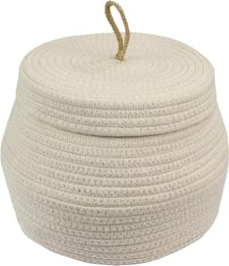 Ronde opbergmand met deksel van katoen voor badkamer, crème, 25,5 x 19 cm, hoog model — thumbnail 1
