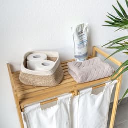 Intirilife Wasmand Uittrekbar van bamboe met 2 vakken - tweedelige waszak - uittrekbare, afneembare waszakken van katoen - dubbele wasmand met opbergvak - wassorteerder - scheiden en sorteren — thumbnail 2