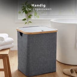 Cheqo® Wasmand - Wasmand met Deksel - Opvouwbare Wasmand - Wasmand met Klep - Blauwe Wasmand - Wasmand Badkamer - Wasmand Slaapkamer - Wasmand Wasruimte - Wasmand voor Wasgoed - Wasmand voor Handdoeken - Wasmand voor Beddengoed — thumbnail 3
