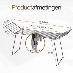 Meisterhome® – Uitschuifbaar Zwart Wasrek - Droogrek – Extra Groot & Inklapbaar Droogrek – 25 m Drooglengte – Stevig Carbonstaal – Tot 30 kg Wasgoed — thumbnail 5