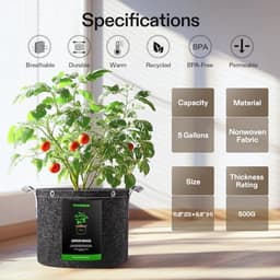Kweekzakken 5-pack 20L - Dikke vliesstof met handgrepen voor aardappelen, tomaten en aardbeien — thumbnail 2