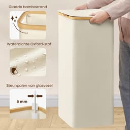 ACAZA Wasmand Met Deksel - 90 L - Bamboe - 42 x 32 x 70,5 cm - Beige — thumbnail 5