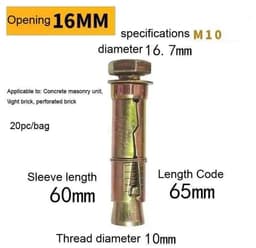 Hulsanker Verzinkt - Holle Wandanker - Zware Lasten Bevestigen - Koolstofstaal Materiaal - M10 - Zilverkleurig — thumbnail 2