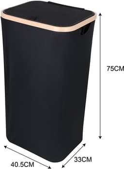 Wasmand met Deksel – Opvouwbare Wasmand – Wasbox 100L – Wassorteerder met Binnenzak – Zwart – Voor Badkamer, Slaapkamer en Wasruimte — thumbnail 2